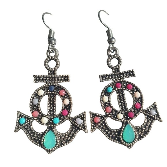 Anchor Nautical Dangling Earrings Women Beach Core Vacation Bali Boat Vacation - Picture 3 of 5